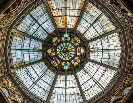 Architectural Marvel: View of an ornate glass dome with geometric patterns