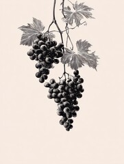 Grapes and Vines: Elegant illustration captures a detailed arrangement of ripe grapes and graceful vines, exuding a sense of natural abundance and refined aesthetics.