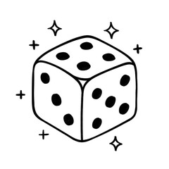 Minimal black and white dice clipart with sparkle accents representing luck, gaming, and chance symbolism 