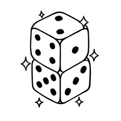 Minimal black and white dice clipart with sparkle accents symbolizing luck, chance, and gaming aesthetic 