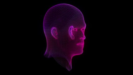 AI Cyber Head Purple Loop – Futuristic 3D Artificial Intelligence Face - Neural Energy, Digital Tech Graphic Element