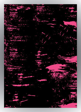 Abstract black and pink textured background with distressed brush strokes