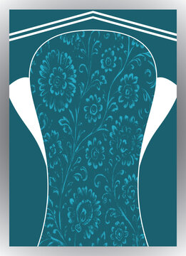 Abstract teal silhouette with floral pattern and white accents