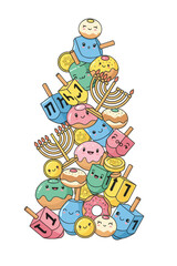 Obraz premium Happy Hanukkah Celebration With Joyful Symbols and Festive Treats in Colorful Design