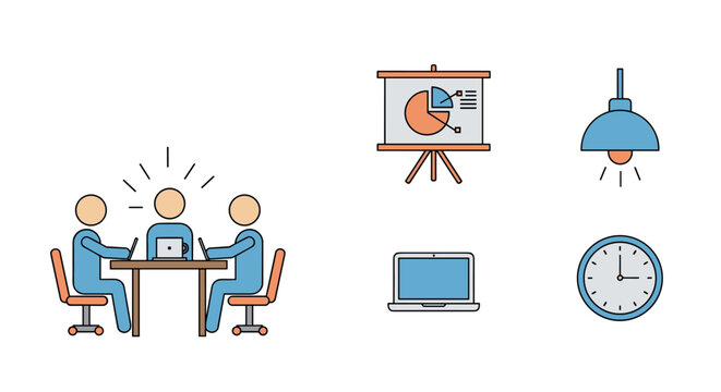 Business meeting with presentation elements in minimalist style