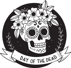 Vintage vector illustration of a floral skull and crossbones design, a black tattoo symbol, ora  grunge pirate label for Halloween