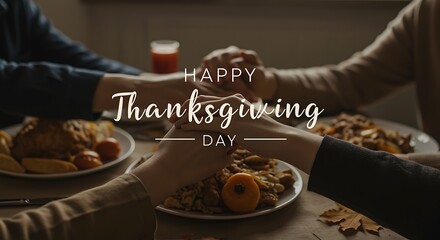 Family holding hands praying before thanksgiving dinner meal