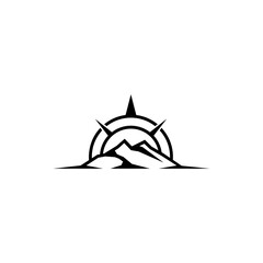 minimalist mountain and compass element logo design vector with flat style
