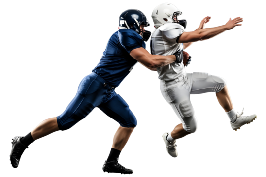 American Football Players Tackling Opponent Action Isolated On White Background