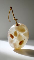 Translucent Grape Beauty: A single, radiant, transparent grape showcases the intricate details of its seeds, elegantly illuminated by soft lighting.