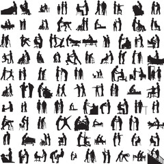 Silhouette of a nurse supporting a patient isolated on white background