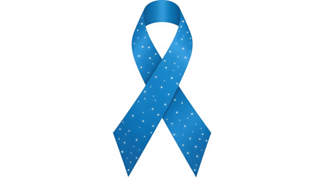 Light blue ribbon with white dots for prostate cancer awareness isolated on transparent background