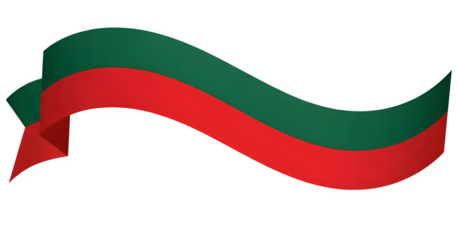 Wavy green and red ribbon isolated on transparent background, representing the bulgarian flag