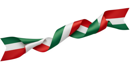 Waving tricolor ribbon of hungary isolated on transparent background, symbol of the country
