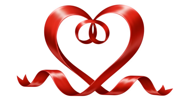 Illustration of a red heart with wedding rings isolated on transparent background - Powered by Adobe