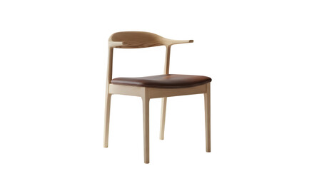 Fototapeta premium Elegant wooden chair with leather seat isolated on transparent background for modern interiors
