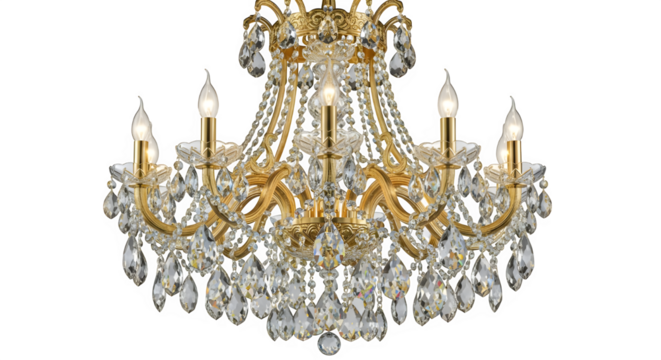 Luxury crystal chandelier isolated on transparent background, a timeless and elegant lighting fixture