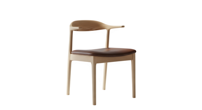 Elegant wooden chair with leather seat isolated on transparent background for modern interiors - Powered by Adobe