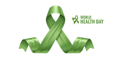 Green ribbon for world health day isolated on transparent background, awareness and support symbol