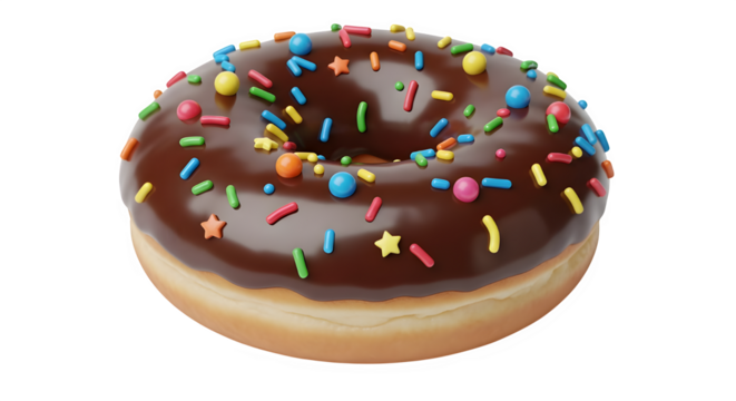 Delicious chocolate donut with colorful sprinkles isolated on transparent background, a sweet treat for everyone