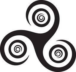 Triskele Symbol with Three Spirals in a Black and White Design