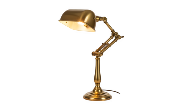 Vintage brass desk lamp isolated on transparent background, a classic and stylish lighting fixture