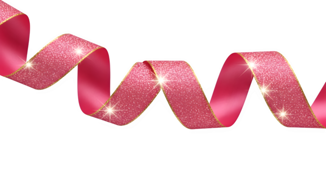 Sparkling pink ribbon isolated on transparent background for gift wrapping and decoration use - Powered by Adobe