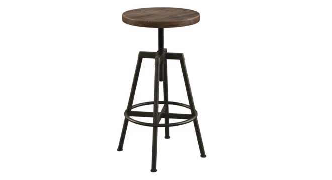 Industrial style bar stool isolated on transparent background, perfect for kitchen or home decor