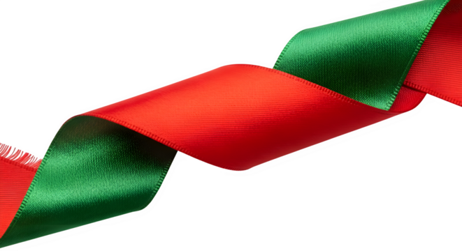 Festive red and green ribbon isolated on transparent background, perfect for christmas decoration