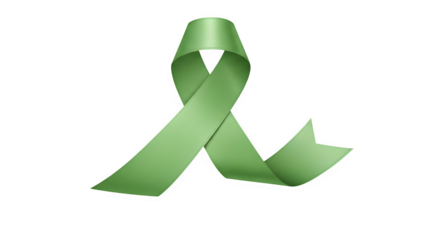 Green ribbon symbolizing support for various causes isolated on transparent background