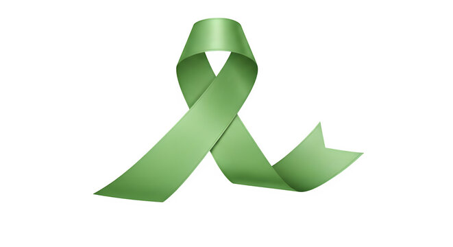 Green ribbon symbolizing support for various causes isolated on transparent background