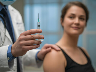 Vaccination and Injection Safety: Doctor Holding Syringe with Blurred Patient