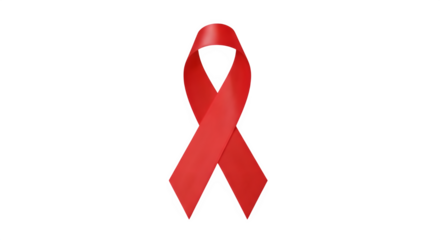 Red ribbon for aids awareness isolated on transparent background, a symbol of support and solidarity