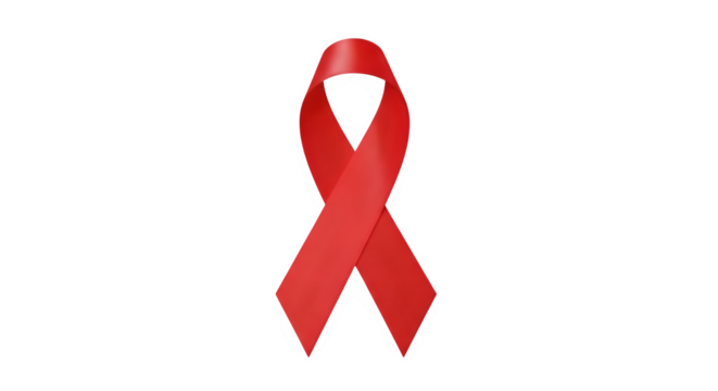 Red ribbon for aids awareness isolated on transparent background, a symbol of support and solidarity