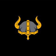 vintage old helmet of viking logo design vector with flat style