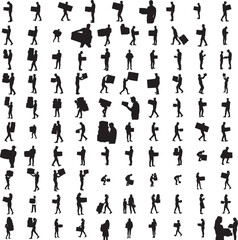 Silhouette of a person carrying boxes isolated on white backgroundSilhouette of a person carrying boxes isolated on white background