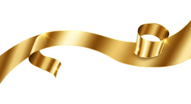 Elegant golden ribbon isolated on transparent background, perfect for adding a touch of luxury