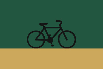 A black bicycle silhouette on a green and tan background