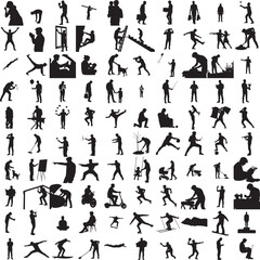 Silhouette of a person doing some work isolated on white background