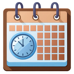 Calendar clock icon schedule planner reminder time date appear on transparent background with clean design and modern style for productivity