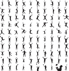 Obraz premium Silhouette of a person leaping and throwing hat joyfully isolated on white background