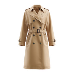 Stylish Beige Trench Coat With Belt Displayed Against a White Background Ideal for Any Season