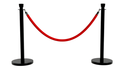 Elegant red velvet rope barrier with stanchions creating a sophisticated entrance or exclusive access on a dark background