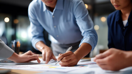 Faceless creative business people working on business project in office collaborative work team creativity project development innovative thinking workplace collaboration wit