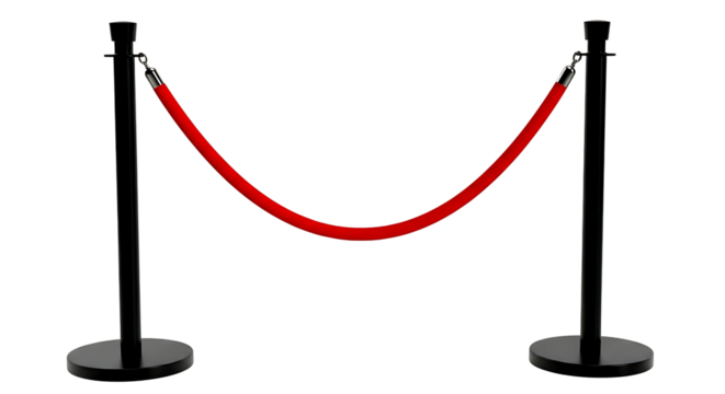 Elegant red velvet rope barrier with stanchions creating a sophisticated entrance or exclusive access on a dark background