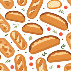Colorful Bread Pattern with Various Types of Loaves and Ingredients