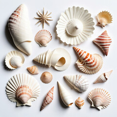Unique Collection of Seashells and Marine Treasures on White Background