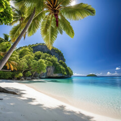 Tropical Beach Landscape with Palm Trees and Clear Blue Water