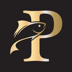 Initial Fish Logo combine with letter P vector template