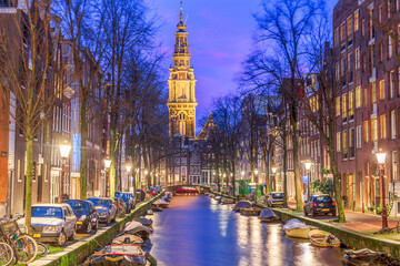 Amsterdam, Netherlands Cityscape on the Canals at Twilight 885